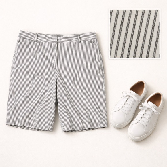 Talbots Pants - Talbots Perfect Shorts (16) Preppy Coastal Summer Black White Stripe Bermuda